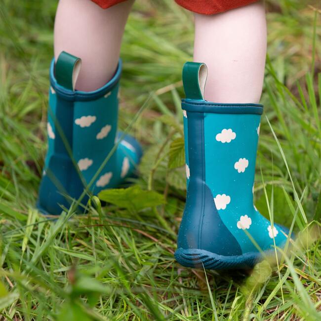 Wellington Classic Calf Length Round Toes Waterproof Boots, Blue Clouds - Rain Boots - 4