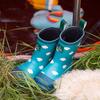 Wellington Classic Calf Length Round Toes Waterproof Boots, Blue Clouds - Rain Boots - 5