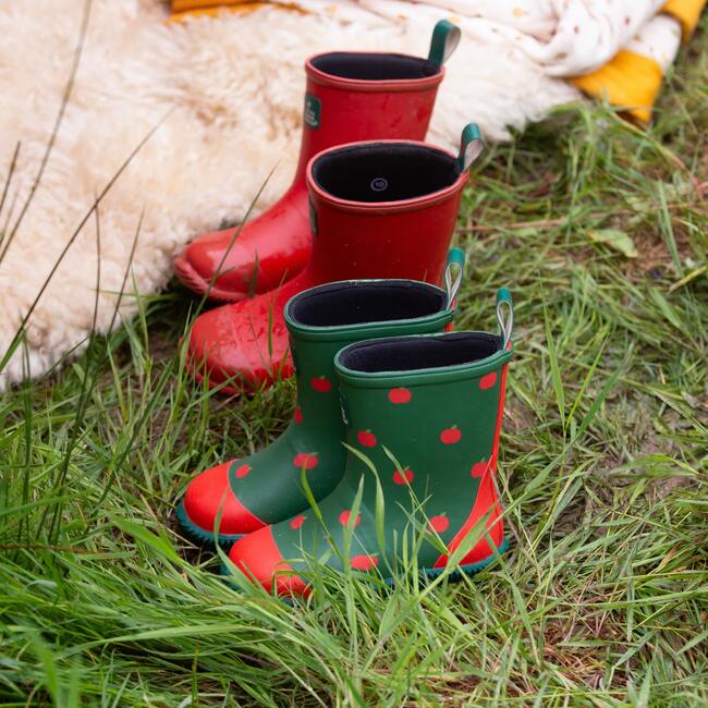 Wellington Classic Calf Length Round Toes Waterproof Boots, Red Apples - Rain Boots - 6