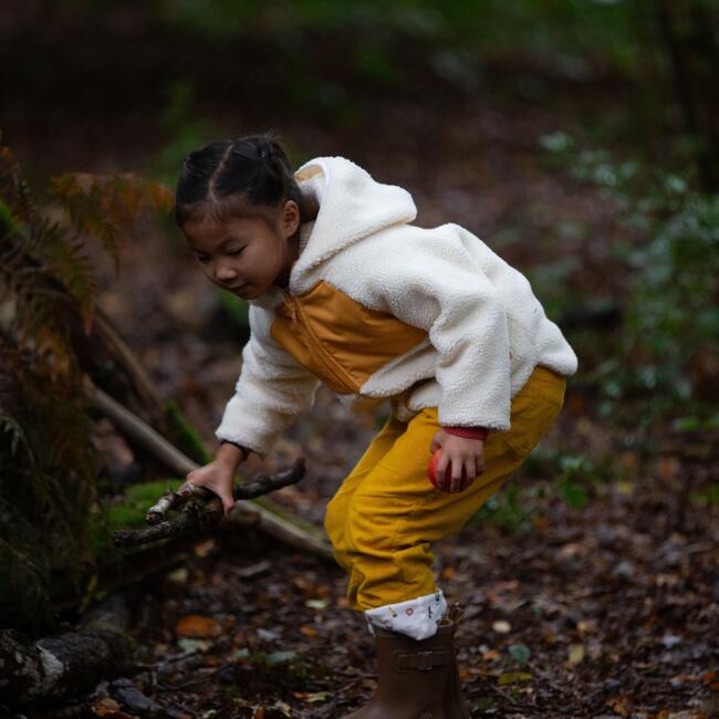 Recycled Fleece Long Sleeve Hooded Pockets Zipper Jacket, Cream - Fleece & Sherpa Jackets - 5