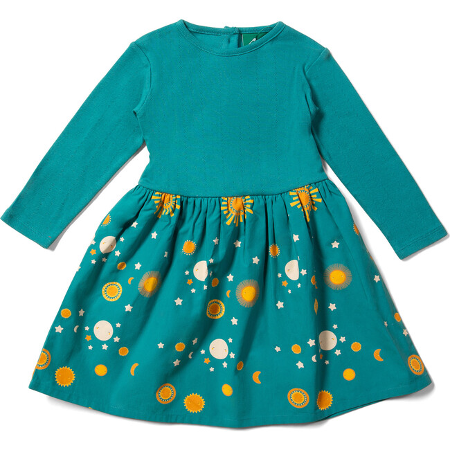 Pointelle Long Sleeve Bow Tie Wide Skirt Twirler Dress, Sun And The Stars