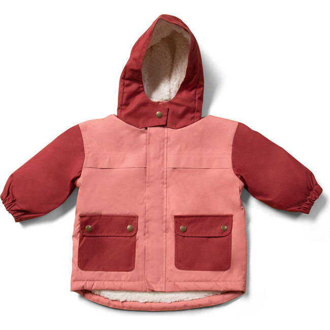 Recycled Colour Block Waterproof Zipper Winter Coat, Plum