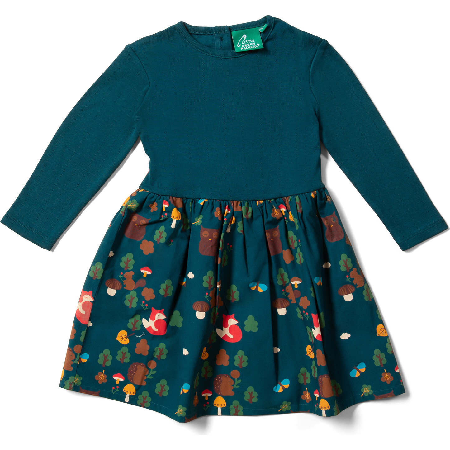 Pointelle Long Sleeve Bow Tie Wide Skirt Twirler Dress, Enchanted Forest -  Little Green Radicals Dresses | Maisonette