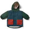 Recycled Colour Block Waterproof Zipper Winter Coat, Blue - Raincoats - 1 - thumbnail