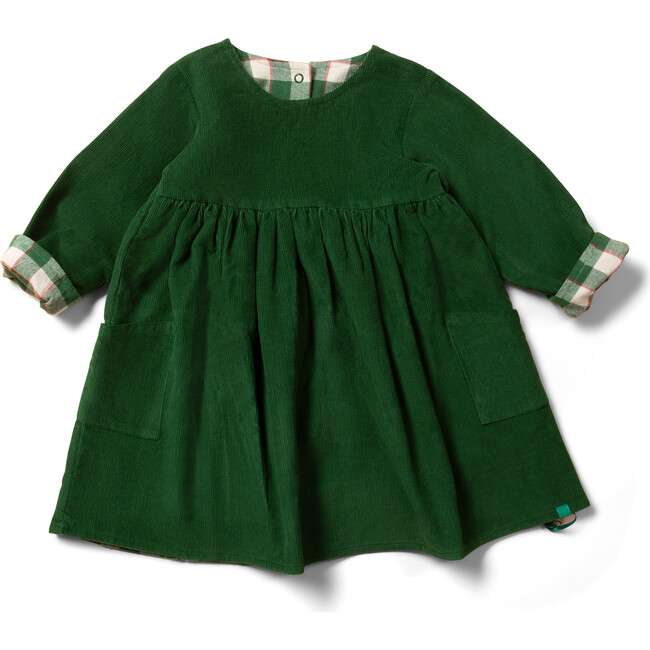 Day After Day Corduroy Reversible Long Sleeve Pockets Dress, Vintage Green