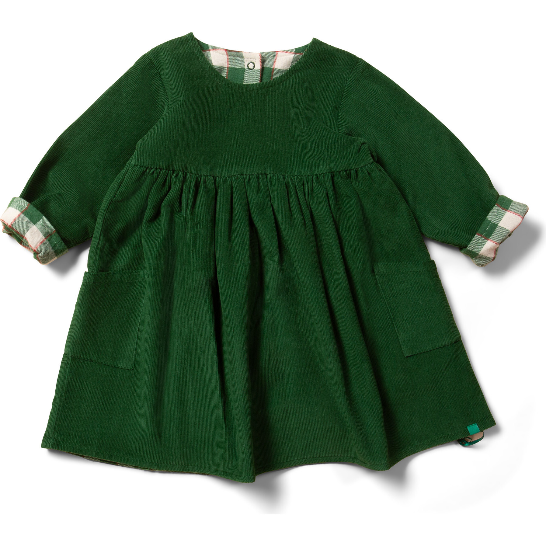 Day After Day Corduroy Reversible Long Sleeve Pockets Dress, Vintage Green - Dresses - 1