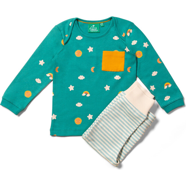 Organic Envelope Neck Long Sleeve T-Shirt And Jogger Playset, Turquoise Skies