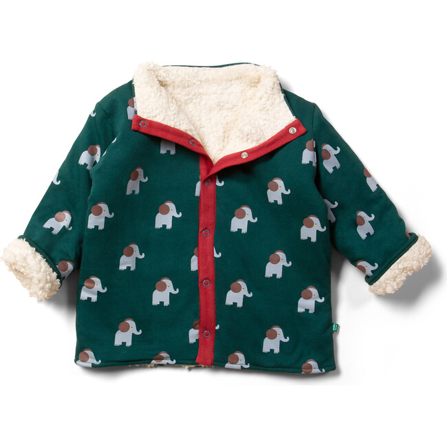 Cosy Sherpa Fleece Reversible Long Sleeve Poppers Jacket, Elephants Never Forget