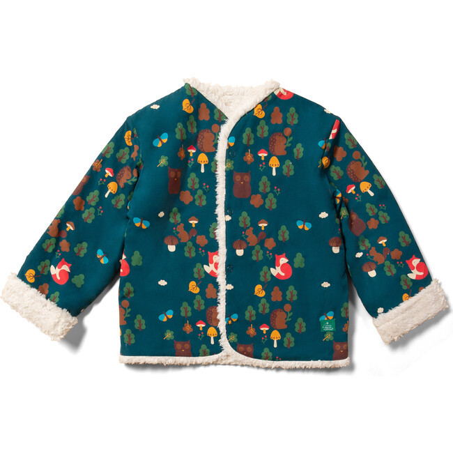 Cosy Sherpa Fleece Reversible Long Sleeve Poppers Jacket, Enchanted Forest