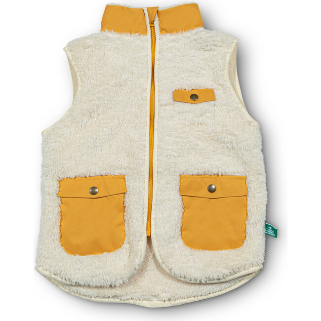 Cosy Recycled Fleece Sleeveless Patch Pockets Zipper Gilet, Cream