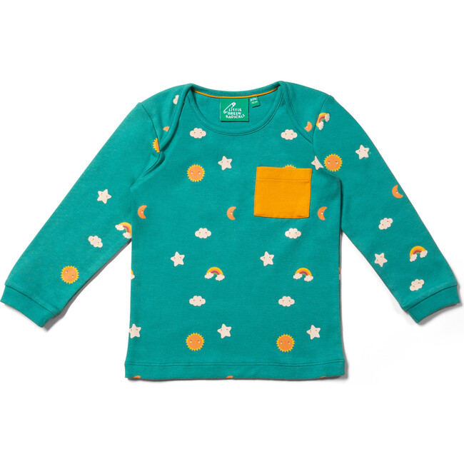 Organic Envelope Neck Long Sleeve T-Shirt And Jogger Playset, Turquoise Skies - Loungewear - 2