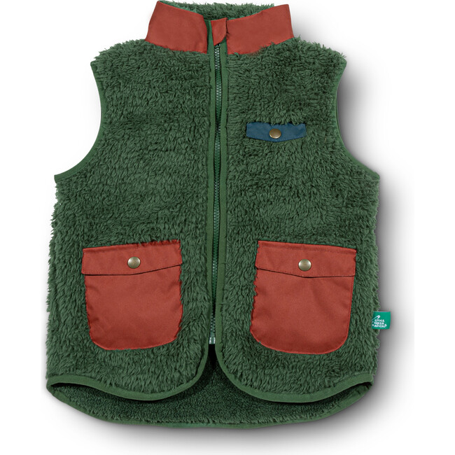 Cosy Recycled Fleece Sleeveless Patch Pockets Zipper Gilet, Olive