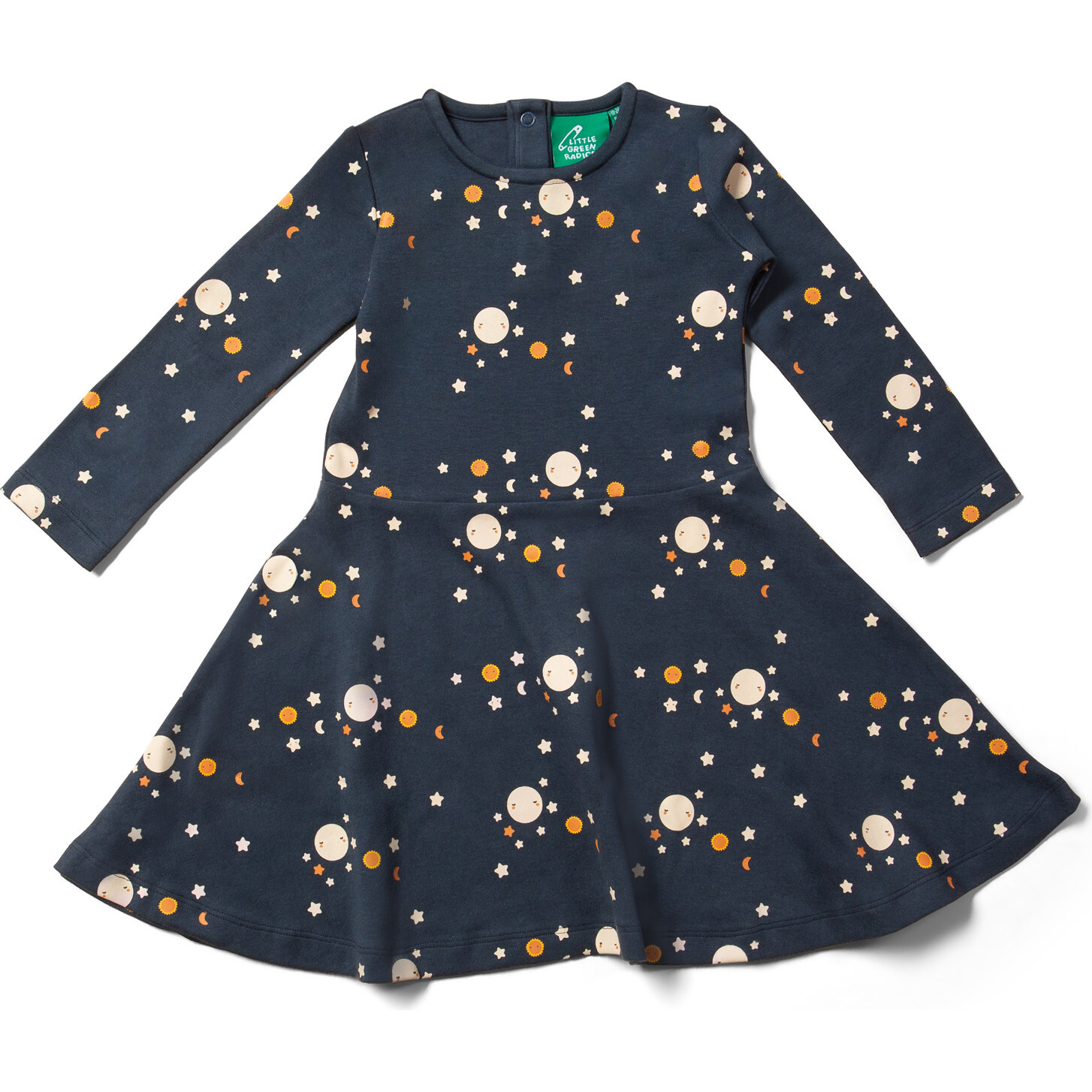 Corduroy Lined Long Sleeve Wide Circular Spinny Skirt Dress, Over The Moon  - Little Green Radicals Dresses | Maisonette