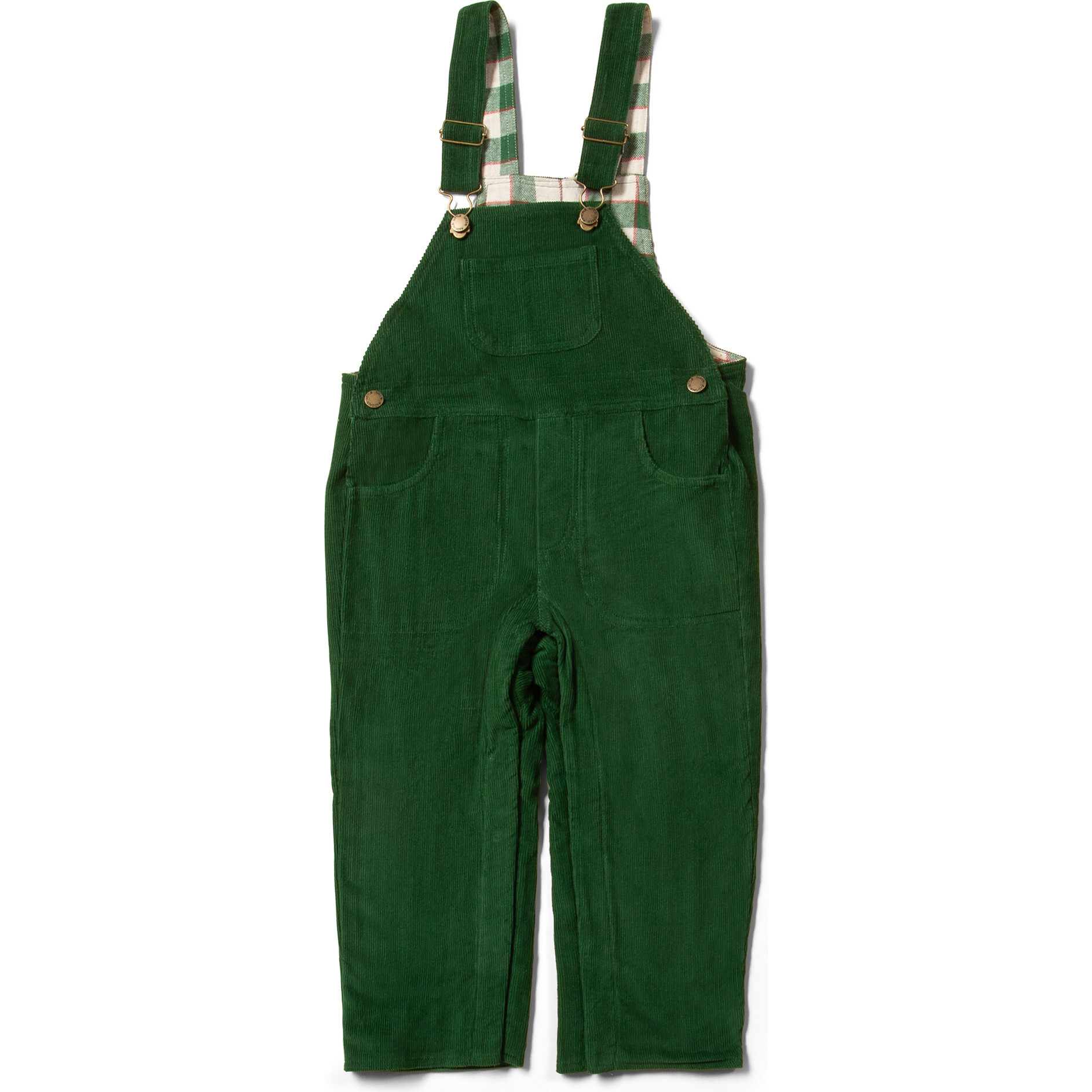Corduroy Lined Adjustable Straps Slim-Fit Poppers Dungarees, Vintage Green - Overalls - 1