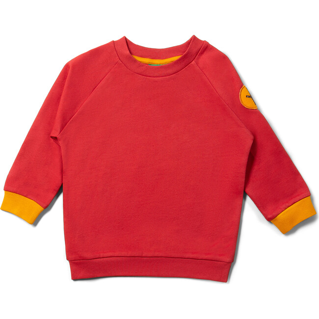 Contrast Cuff Crew Neck Raglan Long Sleeve Sweatshirt, Soft Red - Sweatshirts - 2