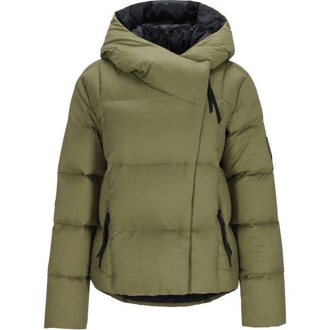 Women's Calypso Down Winter Relaxed Fit Puffer Hodded Jacket, Smokey Olive