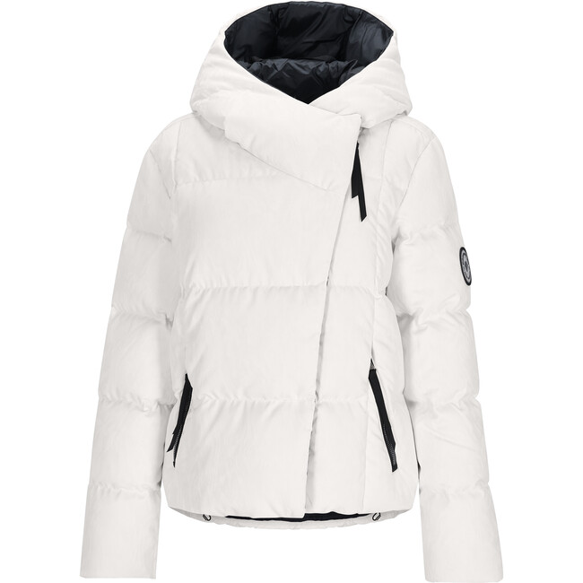 Women's Calypso Down Winter Relaxed Fit Puffer Hodded Jacket, White Zebra