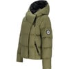 Women's Calypso Down Winter Relaxed Fit Puffer Hodded Jacket, Smokey Olive - Puffers & Down Jackets - 3