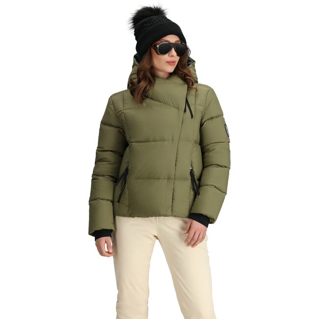 Women's Calypso Down Winter Relaxed Fit Puffer Hodded Jacket, Smokey Olive - Puffers & Down Jackets - 4