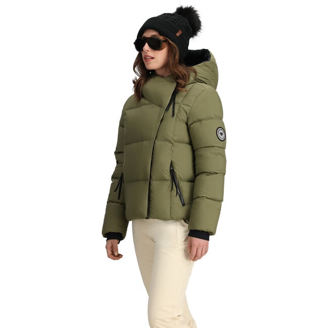 Women's Calypso Down Winter Relaxed Fit Puffer Hodded Jacket, Smokey Olive - Puffers & Down Jackets - 6