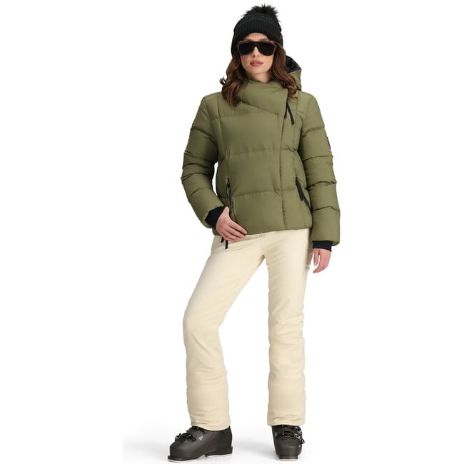 Women's Calypso Down Winter Relaxed Fit Puffer Hodded Jacket, Smokey Olive - Puffers & Down Jackets - 8