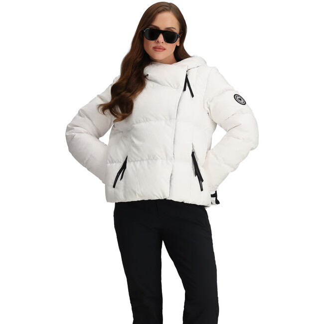 Women's Calypso Down Winter Relaxed Fit Puffer Hodded Jacket, White Zebra - Puffers & Down Jackets - 4