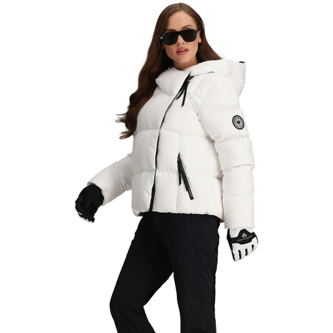 Women's Calypso Down Winter Relaxed Fit Puffer Hodded Jacket, White Zebra - Puffers & Down Jackets - 6