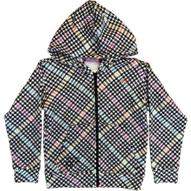 Girls Oversized Drop Shoulder Full-Zip Hoodie, Rainbow Houndstooth