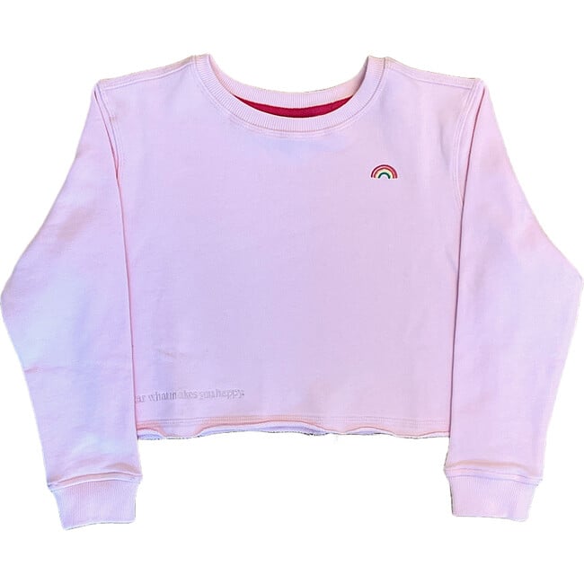 Girls Raw Hem Crew Neck Long Sleeve Crop Sweatshirts, Rose