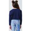 Girls Raw Hem Crew Neck Long Sleeve Crop Sweatshirts, Navy - Sweatshirts - 2