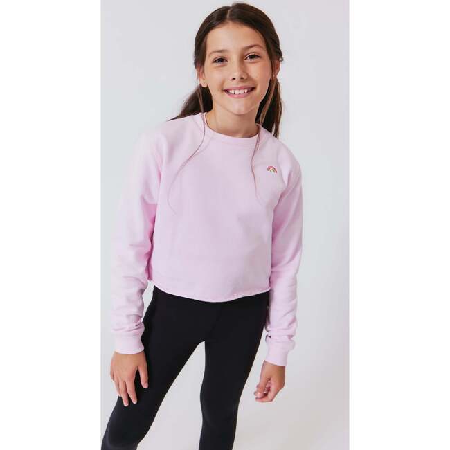 Girls Raw Hem Crew Neck Long Sleeve Crop Sweatshirts, Rose - Sweatshirts - 3