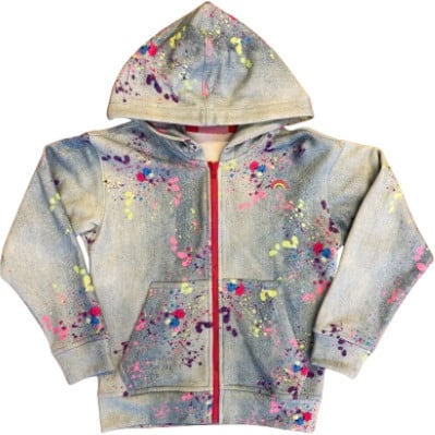 Girls Oversized Drop Shoulder Full-Zip Hoodie, Denim Splatter