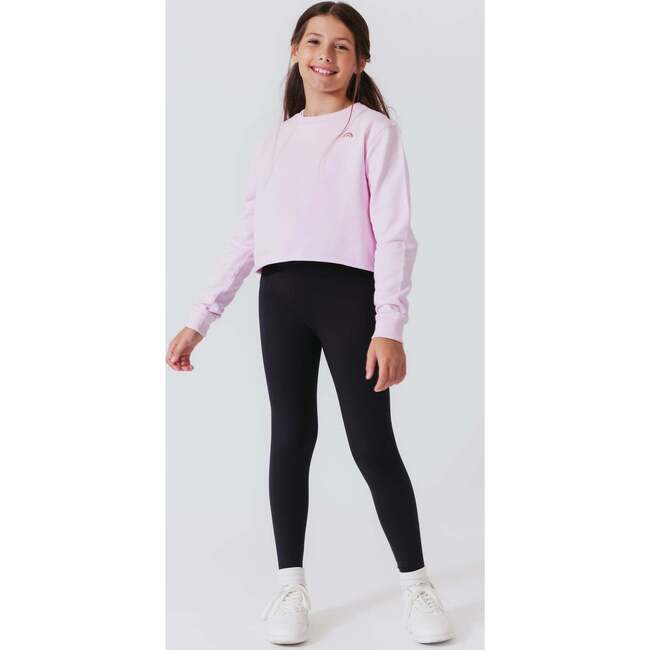 Girls Raw Hem Crew Neck Long Sleeve Crop Sweatshirts, Rose - Sweatshirts - 4