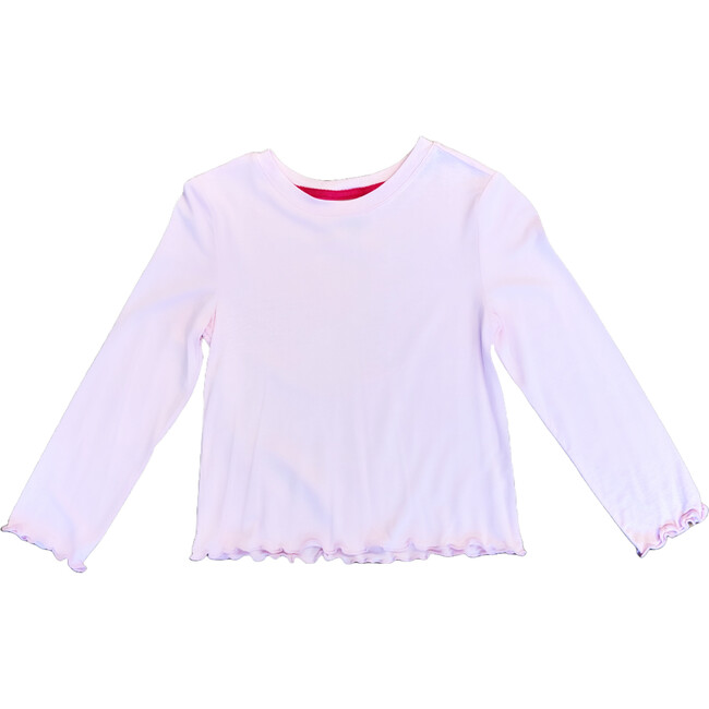 Girls Lettuce Edge Crew Neck Long Sleeve T-Shirt, Rose