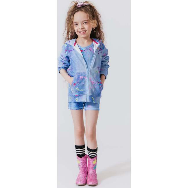 Girls Oversized Drop Shoulder Full-Zip Hoodie, Denim Splatter - Sweatshirts - 4