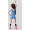 Girls Thick Straps Mid Back Cut Out Leotard, Denim Splatter - Leotard - 3