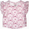 Girls Hi-Shine Ruffle Short Sleeve Crop Top, Pink Bows - Blouses - 1 - thumbnail