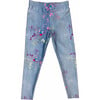 Girls Hi-Shine Mid Rise Slim Band Leggings, Denim Splatter - Leggings - 1 - thumbnail