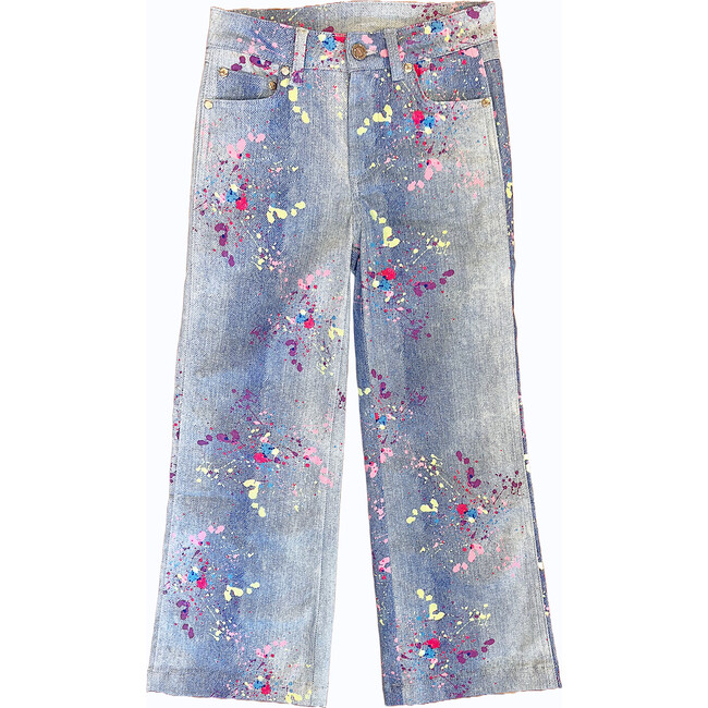 Girls Hi-Shine Mid Rise Slim Band Twill Pant, Denim Splatter