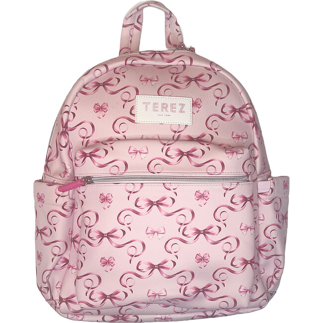 Girls Adjustable Shoulder Strap Zipper Backpack, Pink Bows