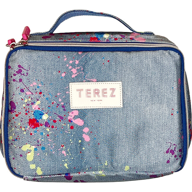 Girls 2-Way Zipper Handle Lunchbox, Denim Splatter