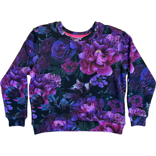 Girls Crew Neck Long Sleeve Sweatshirts, Floral Noir