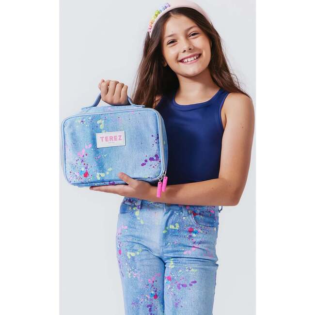 Girls 2-Way Zipper Handle Lunchbox, Denim Splatter - Lunchbags - 2