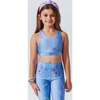 Girls Hi-Shine Scoop Neck Racer Back Sports Bra, Denim Splatter - Bras - 1 - thumbnail