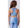 Girls Hi-Shine Scoop Neck Racer Back Sports Bra, Denim Splatter - Bras - 3