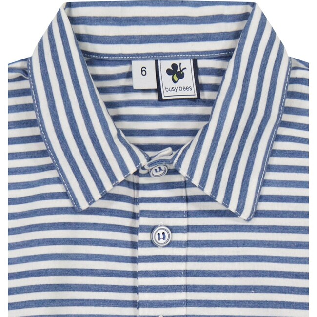 Boy's Striped Long Sleeve Polo Shirt, Blue - Polo Shirts - 2