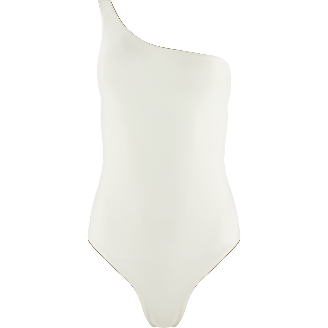 Women's Reversible One-Shoulder Compression Fit One-Piece, Cream & Dark Brown - One Pieces - 1