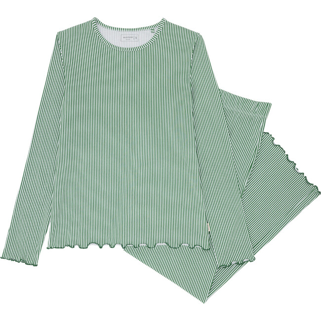 Women's Striped Pima Long Sleeve Top And Full Leg Pajamas Set, Hunter Green