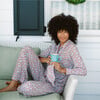Women's Rosebud Print Classic Collar Long Sleeve Top And Pants Pajamas Set, Red - Pajamas - 2