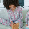 Women's Rosebud Print Classic Collar Long Sleeve Top And Pants Pajamas Set, Red - Pajamas - 3